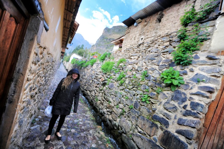 The streets of Ollantaytambo, Peru are still made of stone.