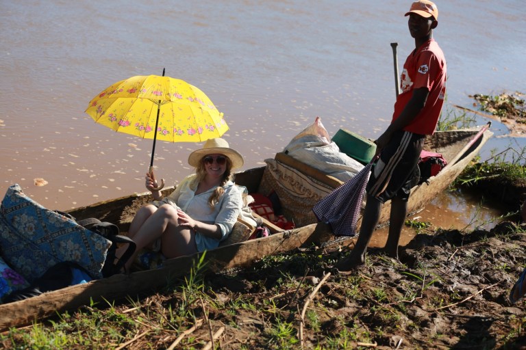 Katie in the dugout canoe.   