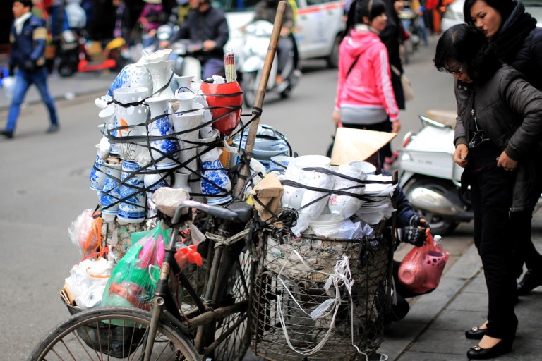 Need to buy some porcelain?   Just find the guy on the bike!