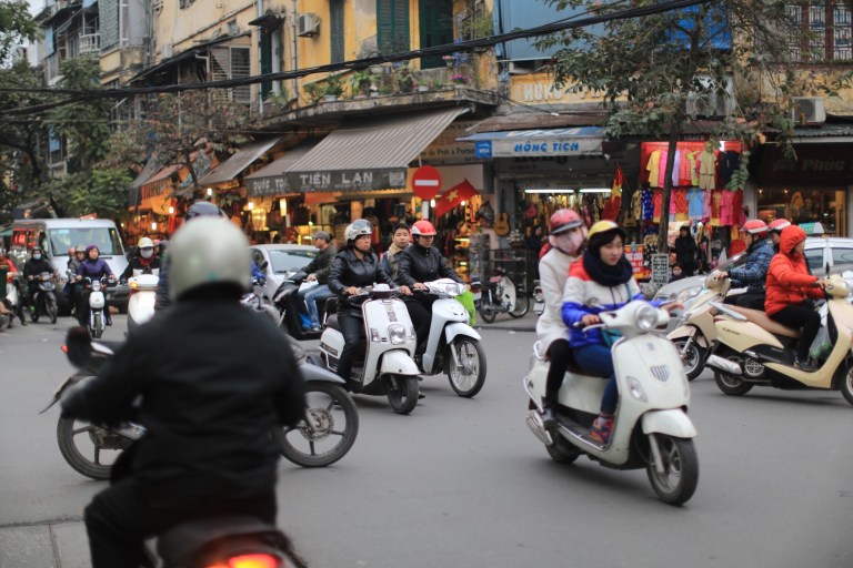 Notice the grey bike in front of the black jacket - he's not going the 'right' way ....