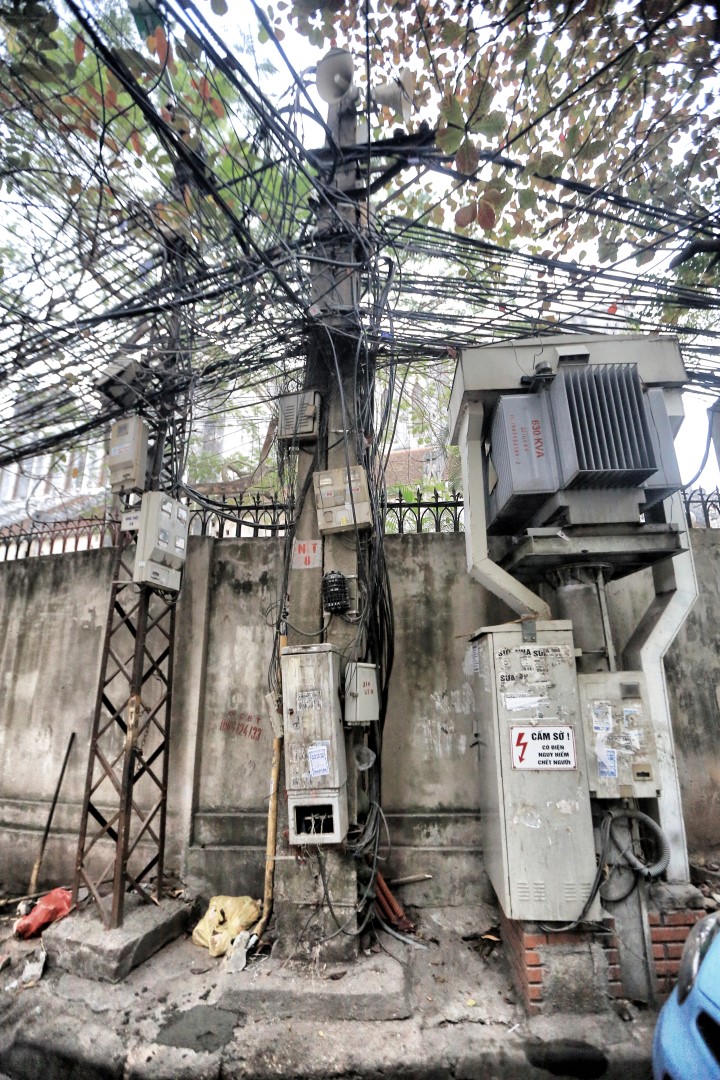 This is what the telephone poles look like in Hanoi