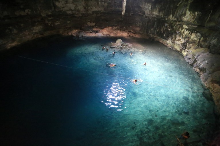 Swimming in a Cenote near Playa Del Carmen