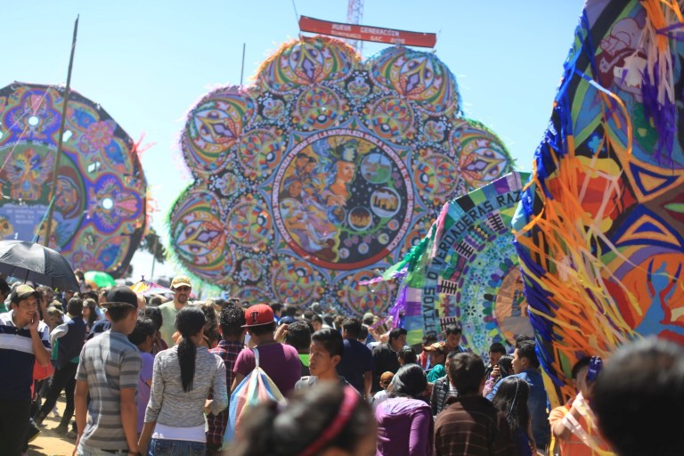 The kites are exhibited before they fly. They are massive. Some are more than 50 feet across.